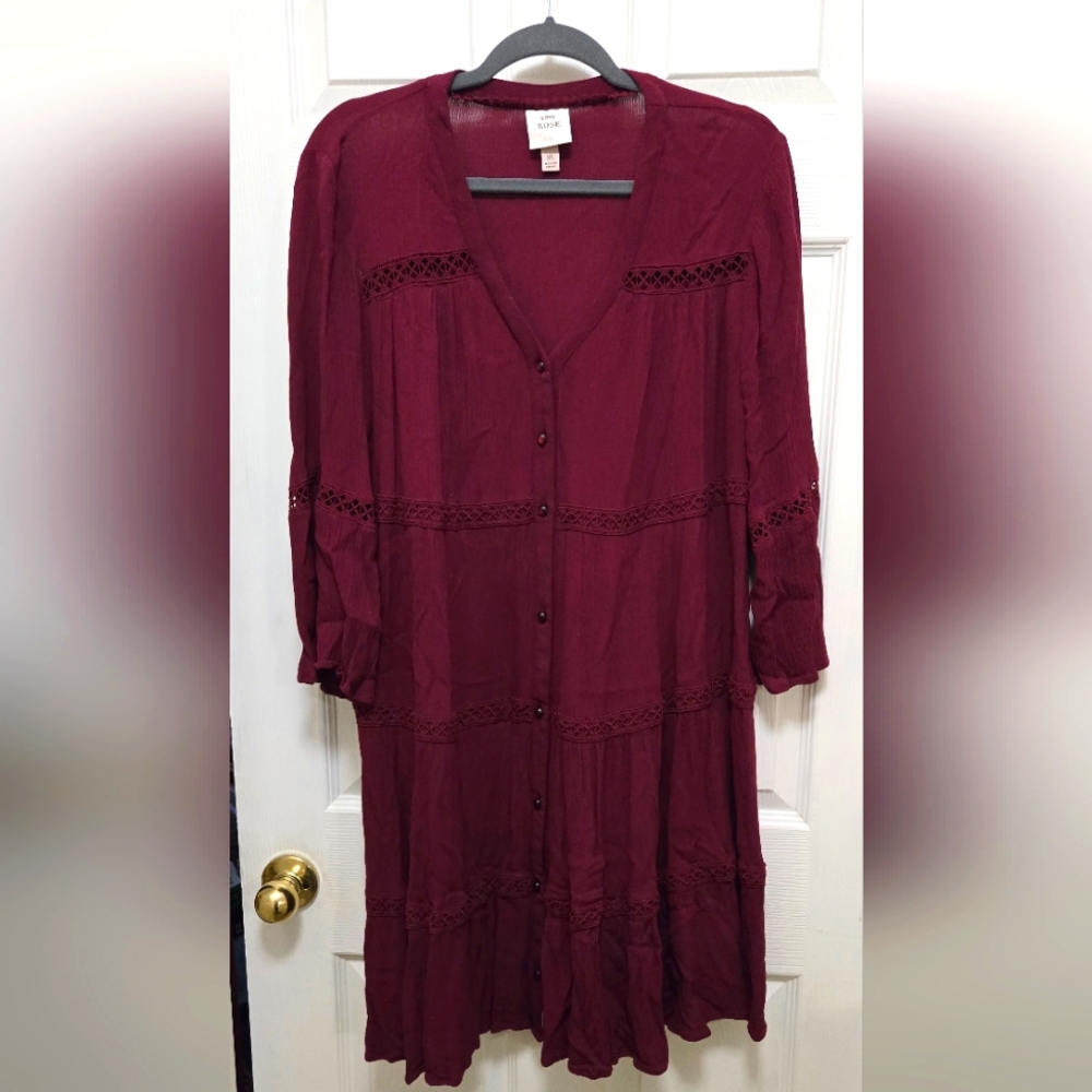 Knox Rose tiered button-down front boho dress with crotchet detail size XL